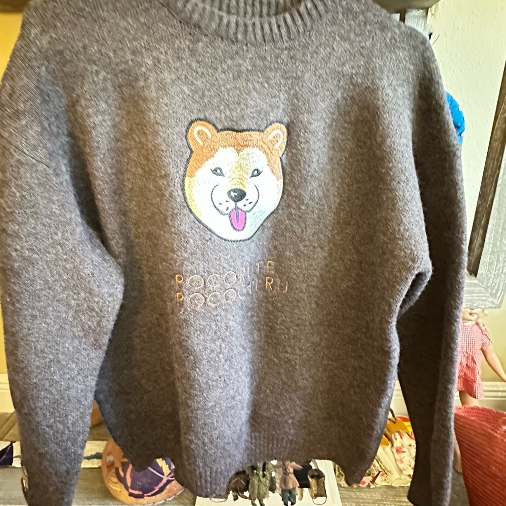 Made in Japan Design Sweater with Dog Embroidery Japanese size M/L chest 44”